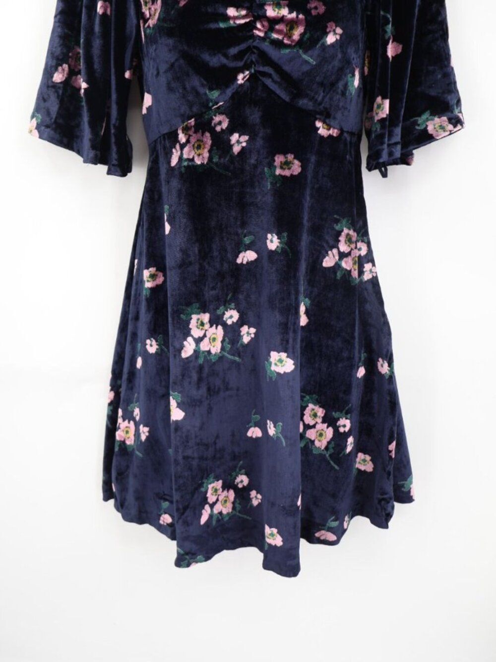 Free People Be My Baby Velvet Mini Dress Size 0 Navy Floral Print Flutter Sleeve - Picture 4 of 16